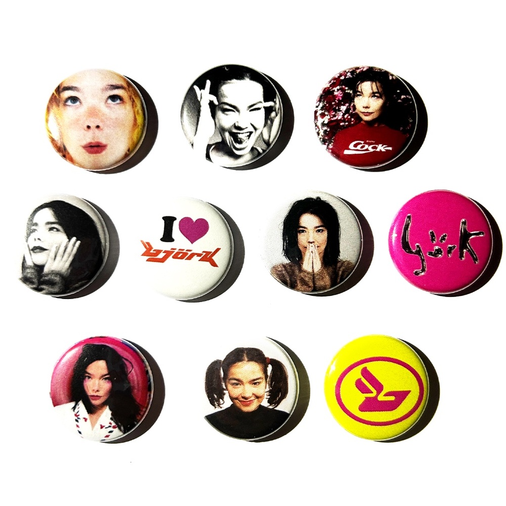 Set of 10 BJORK Metal Pinback Buttons Pins